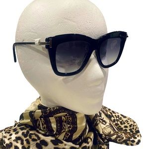 TOM FORD 🔥 Dasha 🔥 Square Polarized Sunglasses Black & Silver Gradient